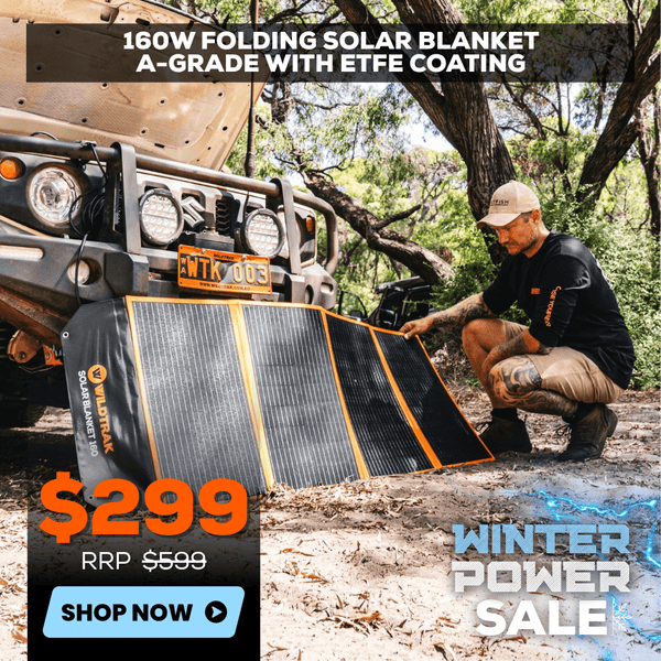 Wildtrak 160W Folding Solar Blanket A-Grade with ETFE Coating, Built in Stand, & Carry Bag