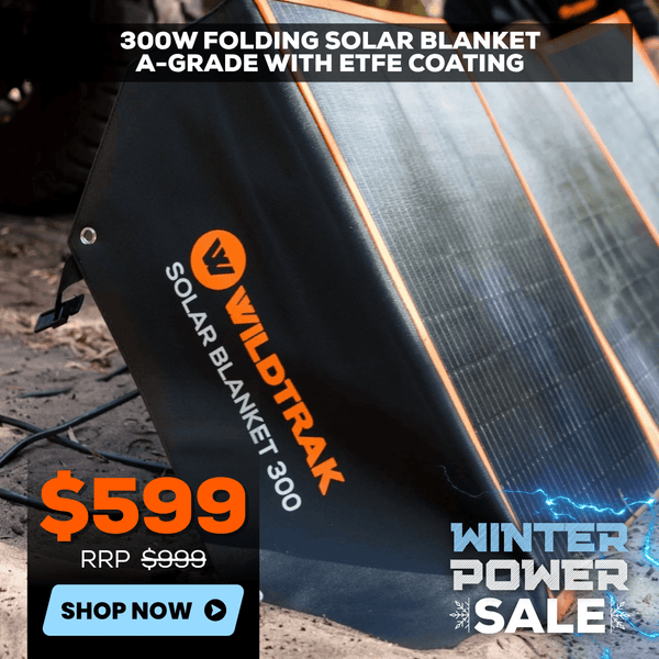 Wildtrak 300W Folding Solar Blanket A-Grade with ETFE Coating, Built in Stand, & Carry Bag