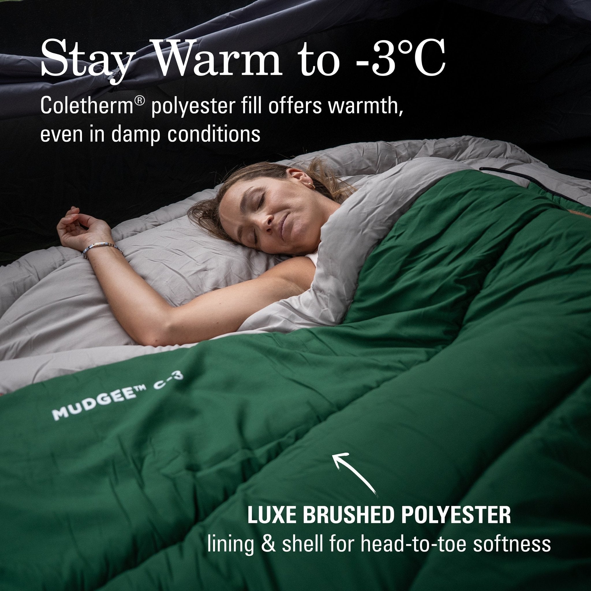 Coleman Mudgee C-3 Warm Hooded Double Sleeping Bag, -3°C Rated