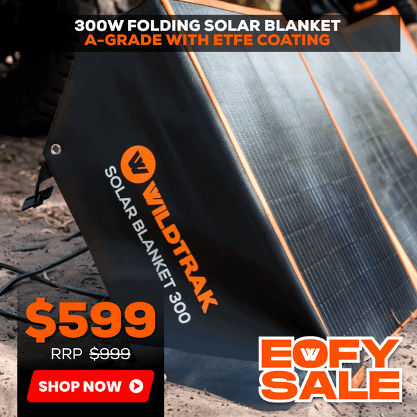 Wildtrak 300W Folding Solar Blanket A-Grade with ETFE Coating, Built in Stand, & Carry Bag