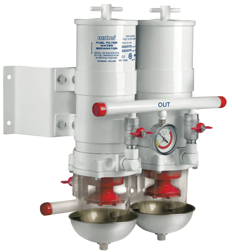VETUS Water separator/fuel filter CE/ABYC, 2 in line, 30 micron, max. 160 gph (720 l/h) 75100VTE