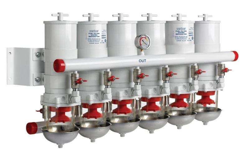 VETUS Water separator/fuel filter CE/ABYC, 4 in line, 30 micron, max. 480 gph (2160 l/h) 83100VTE
