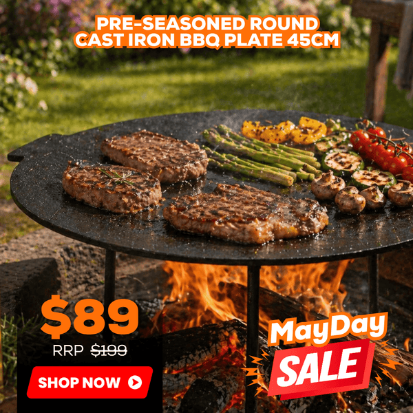 Pre Seasoned Round Cast Iron BBQ Plate 45cm