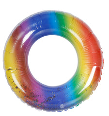 SWIM RING 78CM TRANSPARENT RAINBOW DESIGN WITH GLITTER