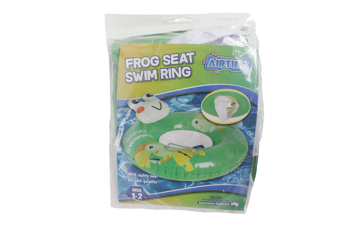 KIDS INFLATABLE SWIM RING WITH SEAT 56CM FROG DESIGN