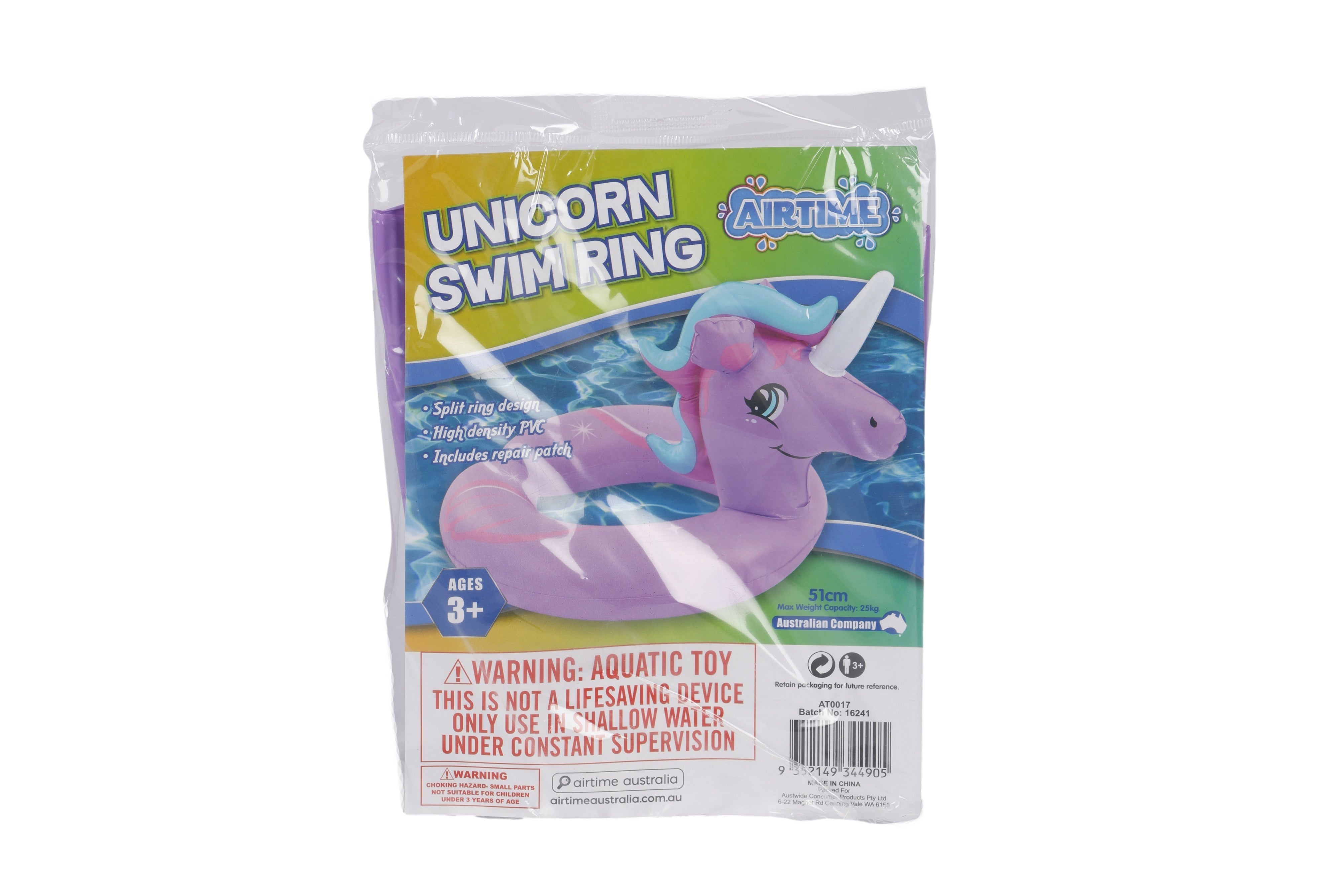 AirTime™ Inflatable Pink Unicorn Split Swim Ring 51cm - Ages 3+