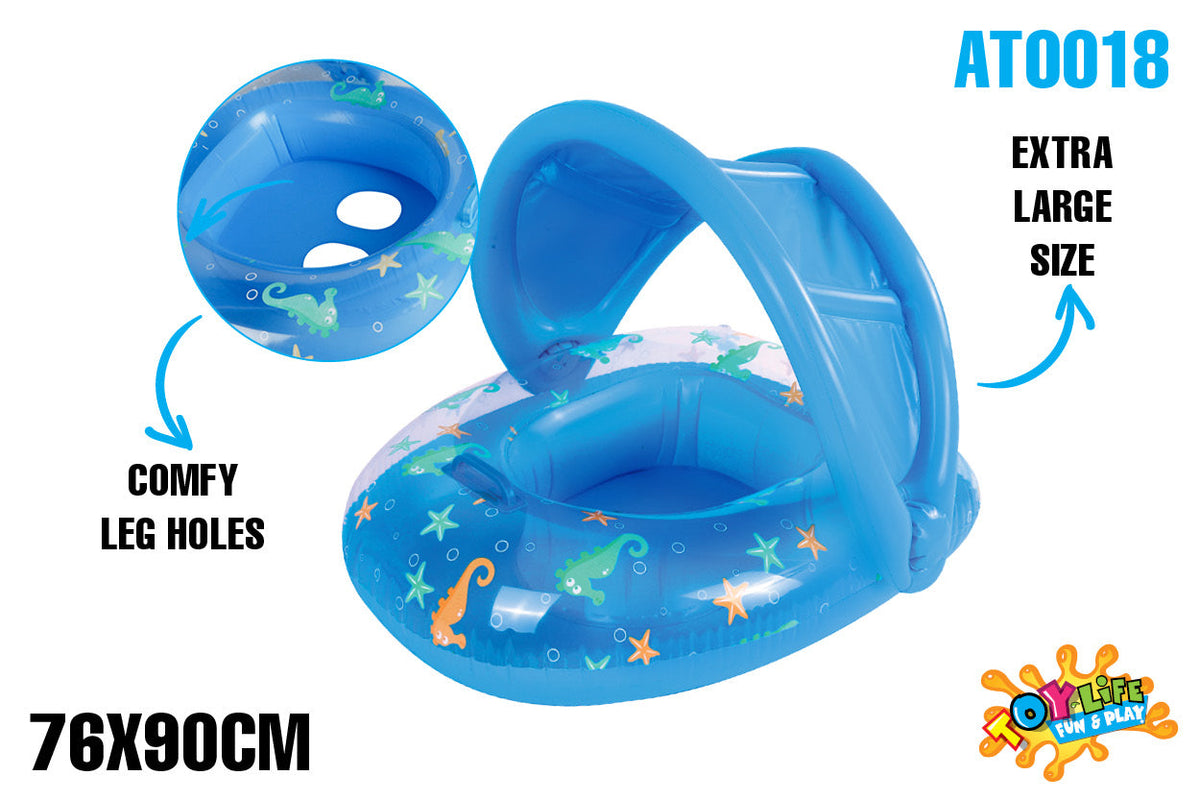 AirTime™ Inflatable Sealife Baby Float with Canopy Blue 90x76cm - Age 1-2yrs