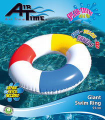 SWIM RING 80CM WHITE WITH RED BLUE YELLOW STRIPE