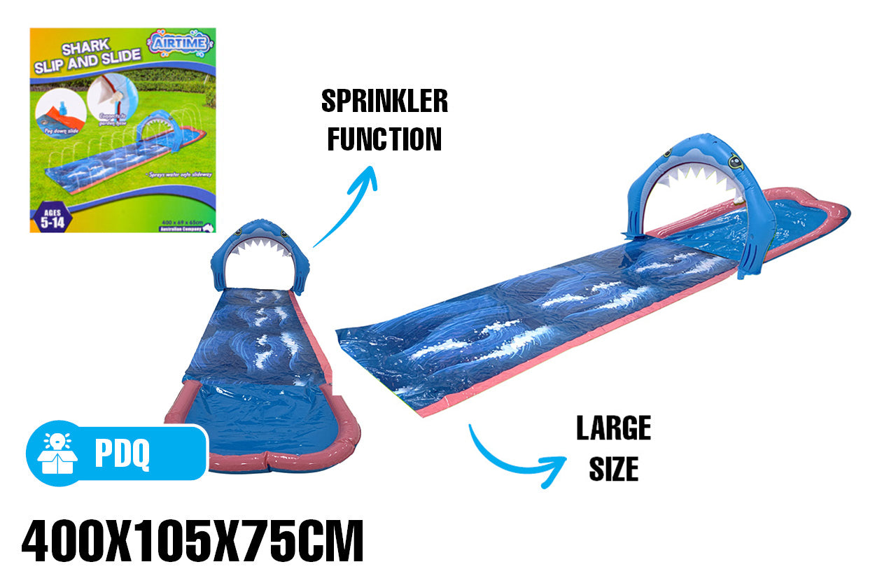 AirTime™ Shark Slip and Slide Water Game 4m, Sprays Water, Connects to Hose Ages 5-14yrs