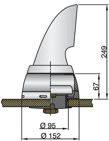 VETUS Stainless steel AISI 316 dorade box for all cowl ventilators Ø 75 mm ID. Deck thickness > 25 mm requires BOXAD75 BOXS75