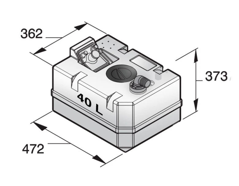 VETUS Synthetic waste water tank 40 L incl. connections and insp. lid (excl. inlet fitting) BTANK40C