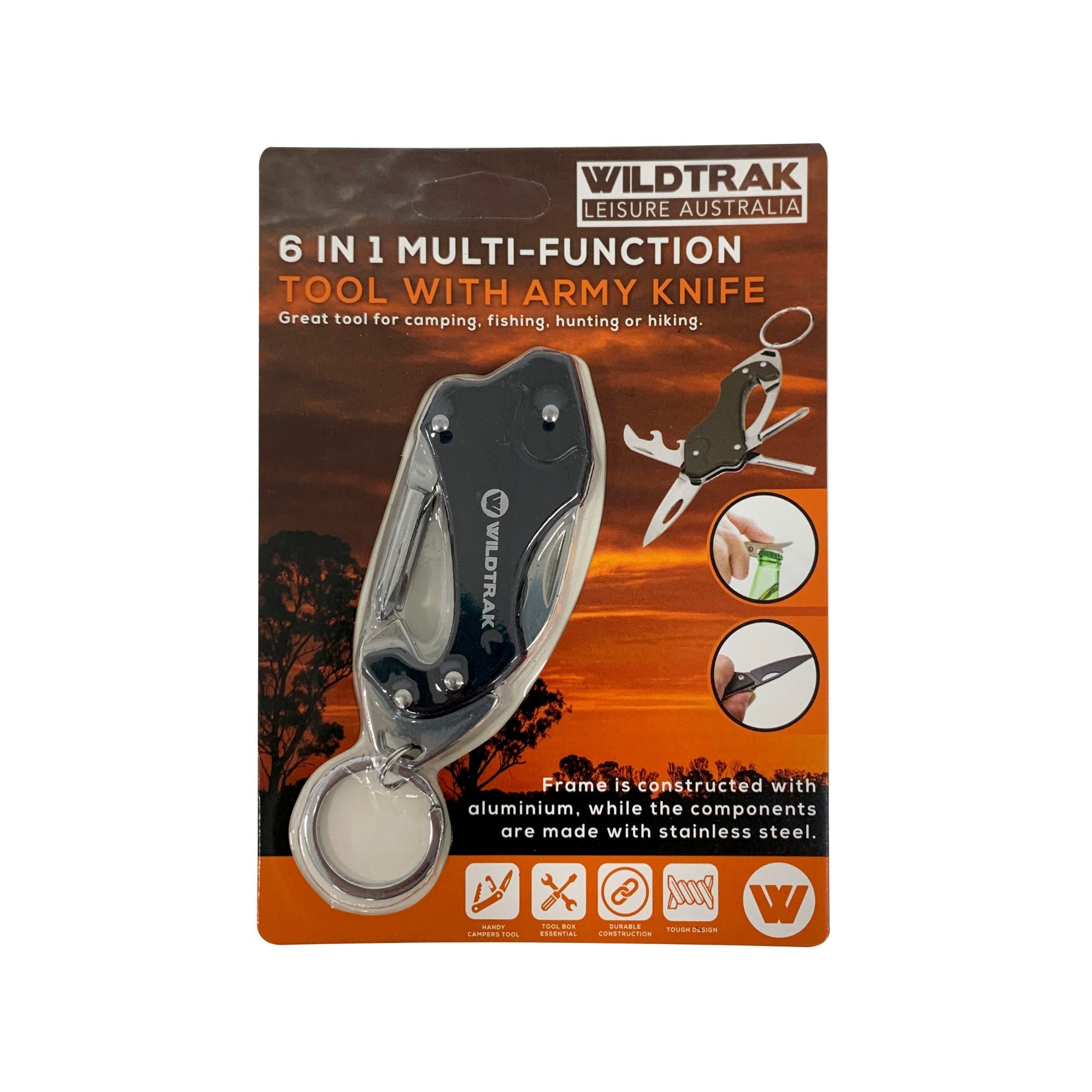 Wildtrak 6 in 1 Multi Function Tool Key Ring with Army Knife