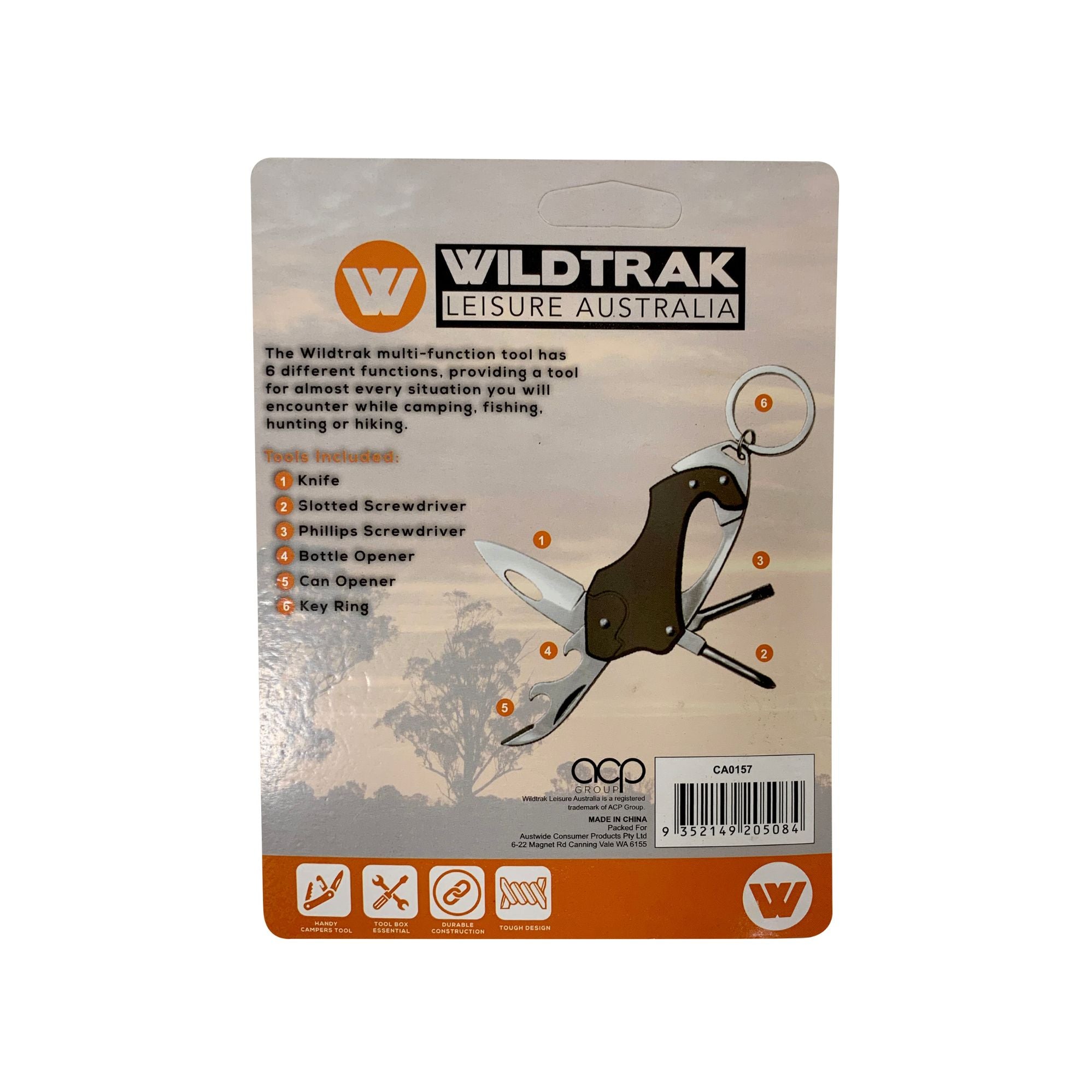 Wildtrak 6 in 1 Multi Function Tool Key Ring with Army Knife