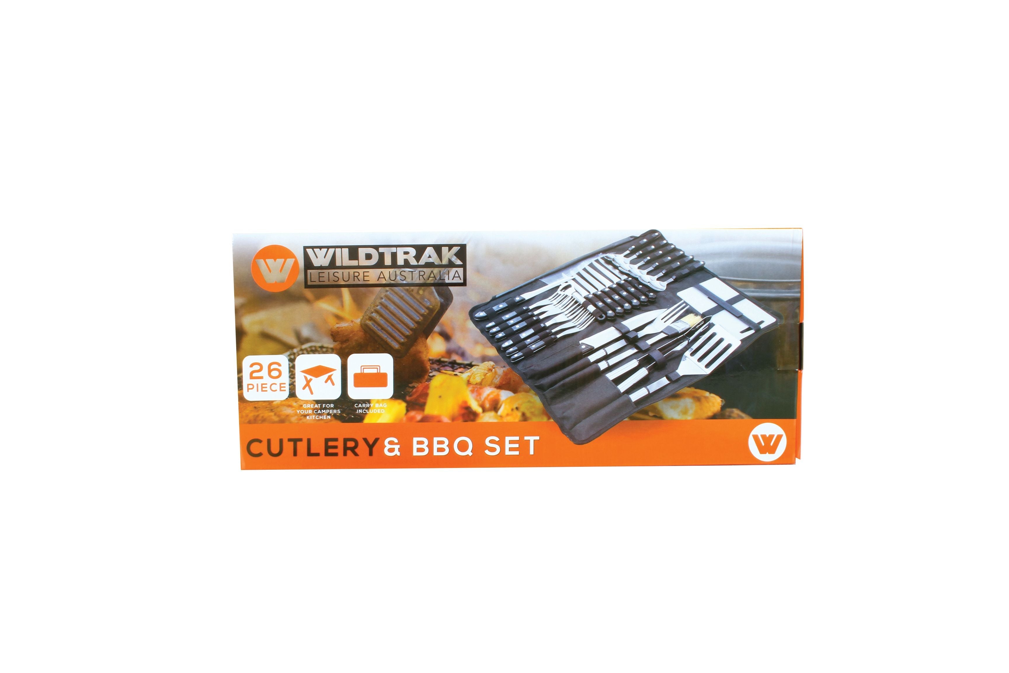 Wildtrak™ 26 Piece Stainless Steel Cutlery and BBQ Set in Canvas Wrap with Handles