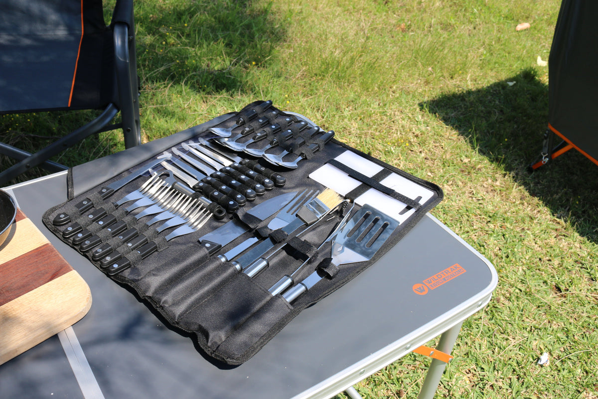 Wildtrak™ 26 Piece Stainless Steel Cutlery and BBQ Set in Canvas Wrap with Handles