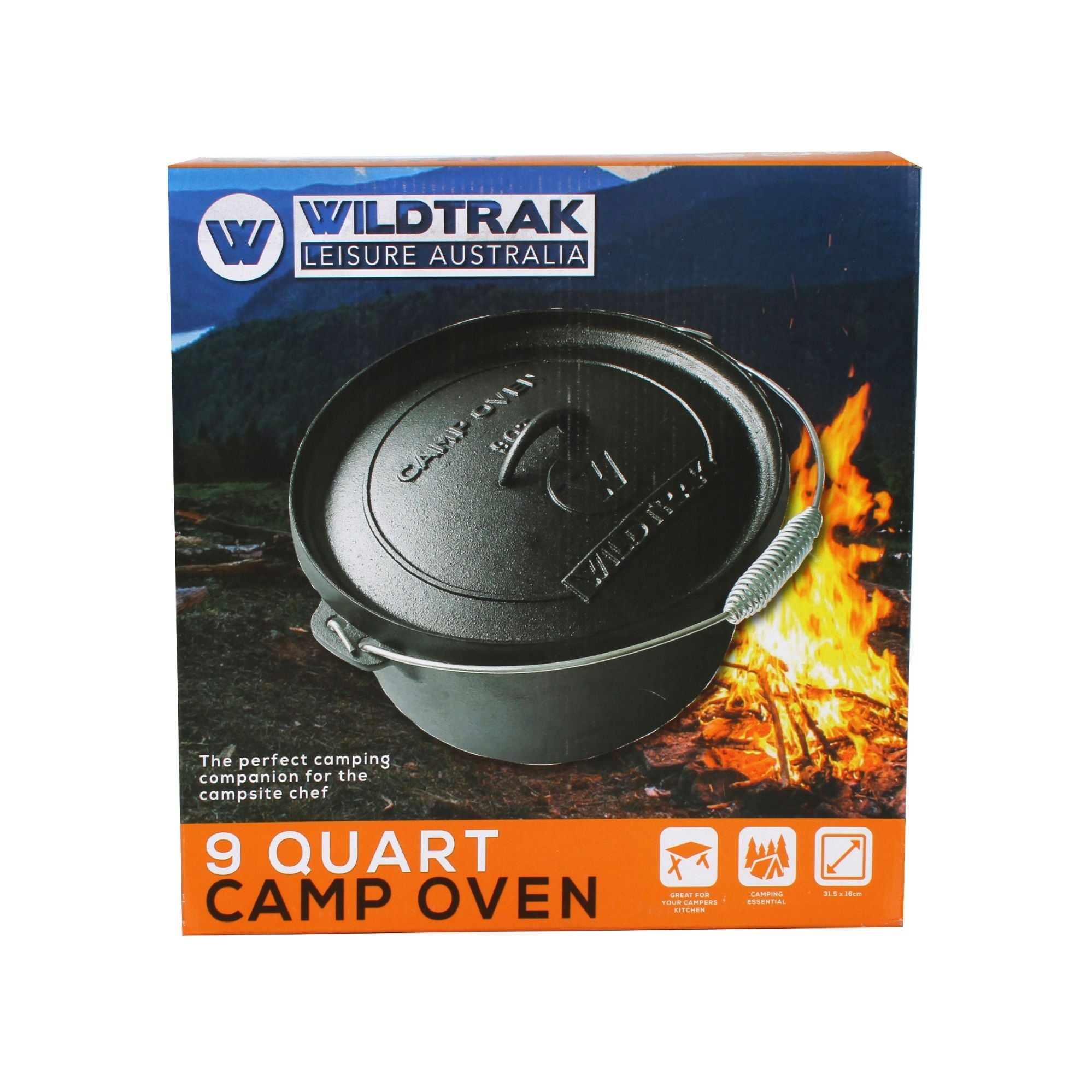 Wildtrak 9 Quart Heavy-duty Round Camp Oven with Lip and Handle, Pre-Seasoned