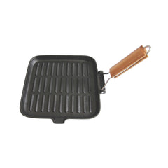 Wildtrak Cast Iron Pre-Seasoned Skillet/Grill Pan with Wooden Handle 24X24cm