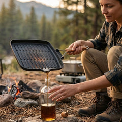 Wildtrak Cast Iron Pre-Seasoned Skillet/Grill Pan with Wooden Handle 24X24cm