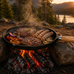 Wildtrak 29cm Round Pre-seasoned Cast Iron Skillet/Grill Pan with Wooden Handle