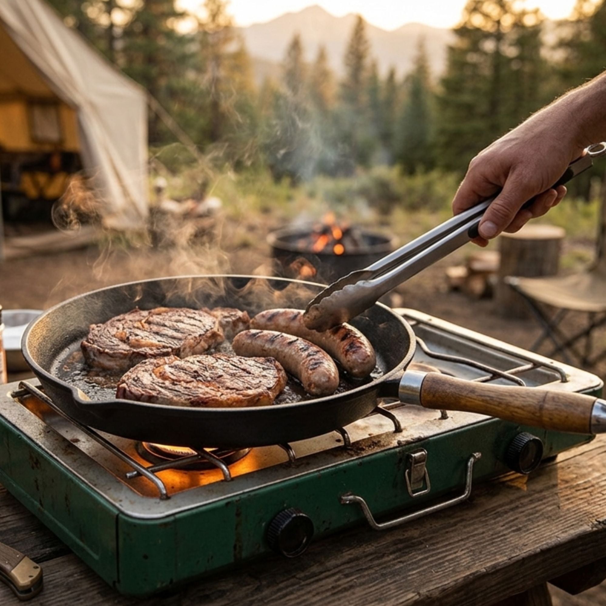 Wildtrak 29cm Round Pre-seasoned Cast Iron Skillet/Grill Pan with Wooden Handle