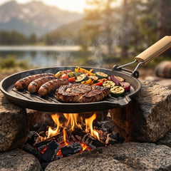 Wildtrak 24cm Round Cast Iron Pre-Seasoned Skillet/Grill Pan with Wooden Handle