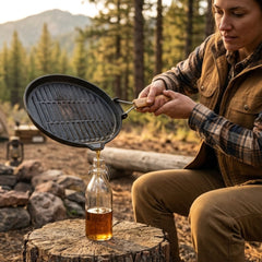 Wildtrak 24cm Round Cast Iron Pre-Seasoned Skillet/Grill Pan with Wooden Handle