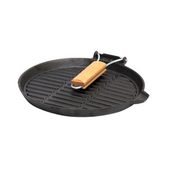 Wildtrak 24cm Round Cast Iron Pre-Seasoned Skillet/Grill Pan with Wooden Handle
