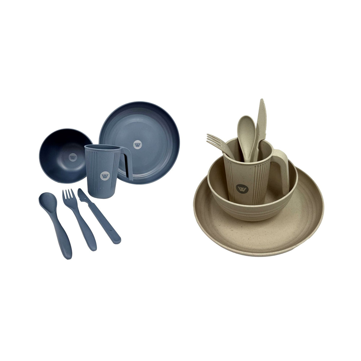 Wildtrak 6pc 1-Person Wheat Straw Dinner Set – Beige or Blue