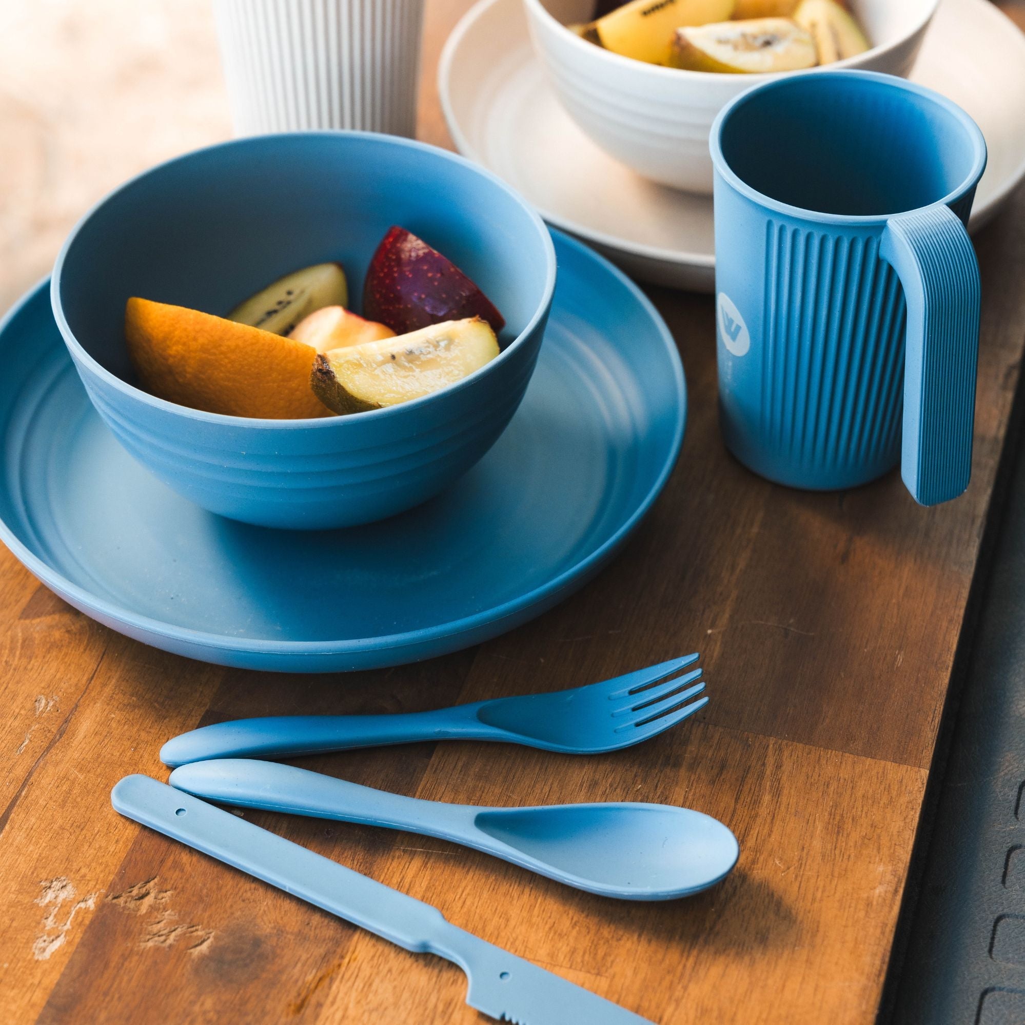 Wildtrak 6pc 1-Person Wheat Straw Dinner Set – Beige or Blue