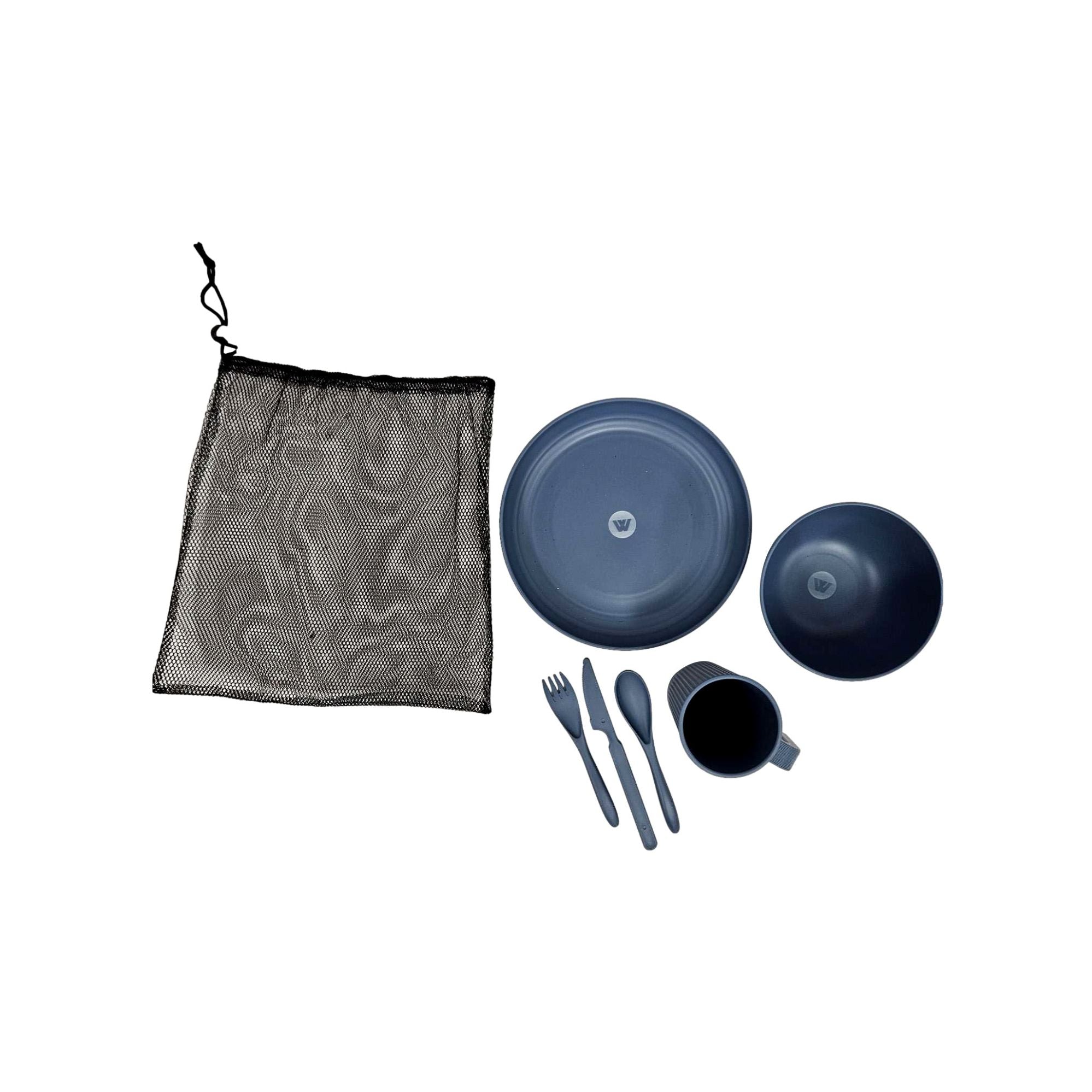 Wildtrak 6pc 1-Person Wheat Straw Dinner Set – Beige or Blue