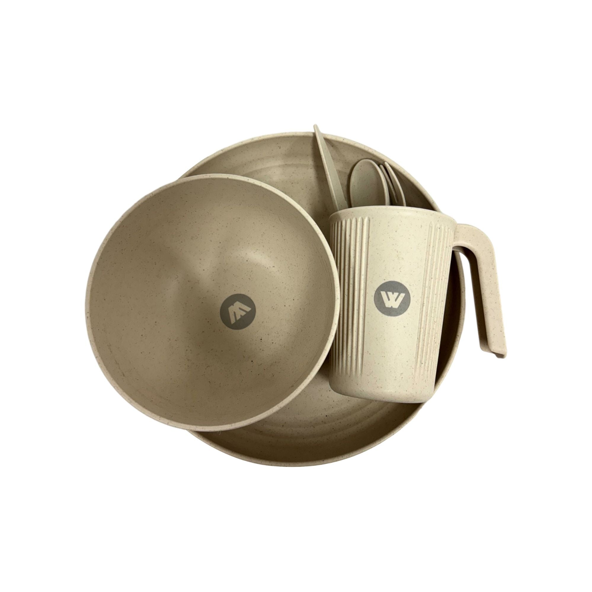 Wildtrak 6pc 1-Person Wheat Straw Dinner Set – Beige or Blue