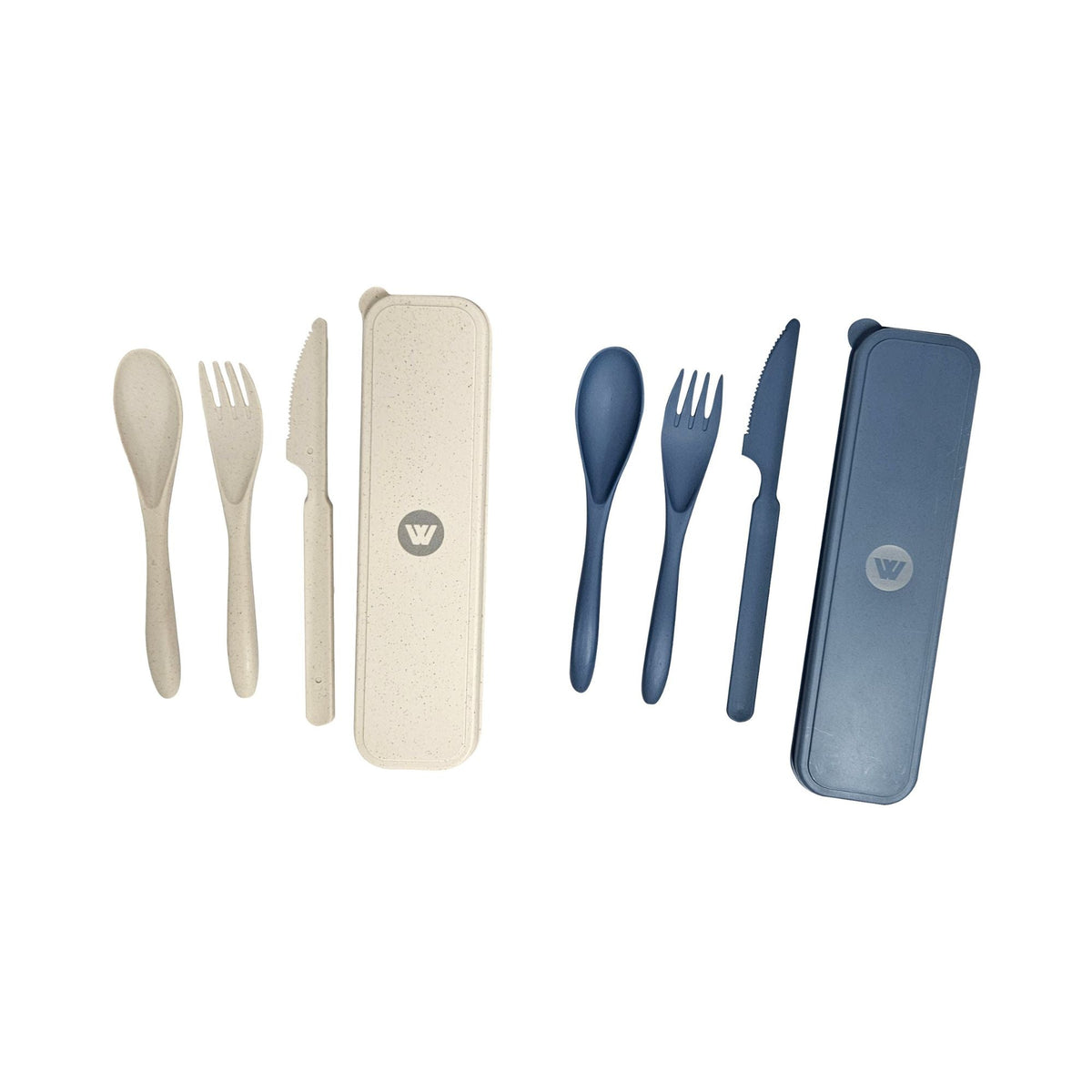 Wildtrak 4 Piece Wheat Straw Cutlery Set in Case - Blue or Beige