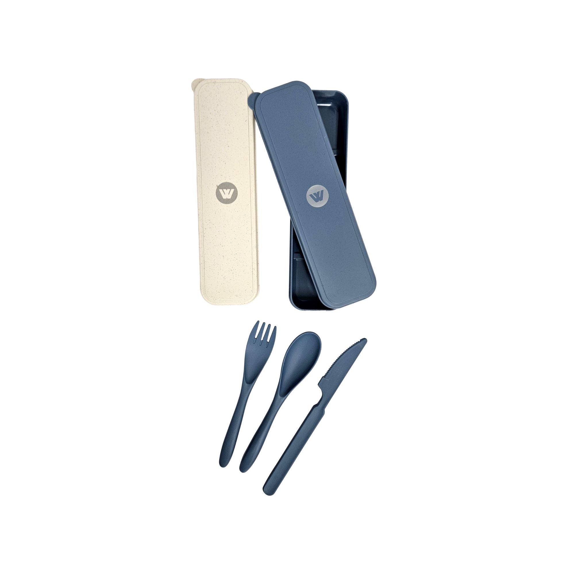 Wildtrak 4 Piece Wheat Straw Cutlery Set in Case - Blue or Beige