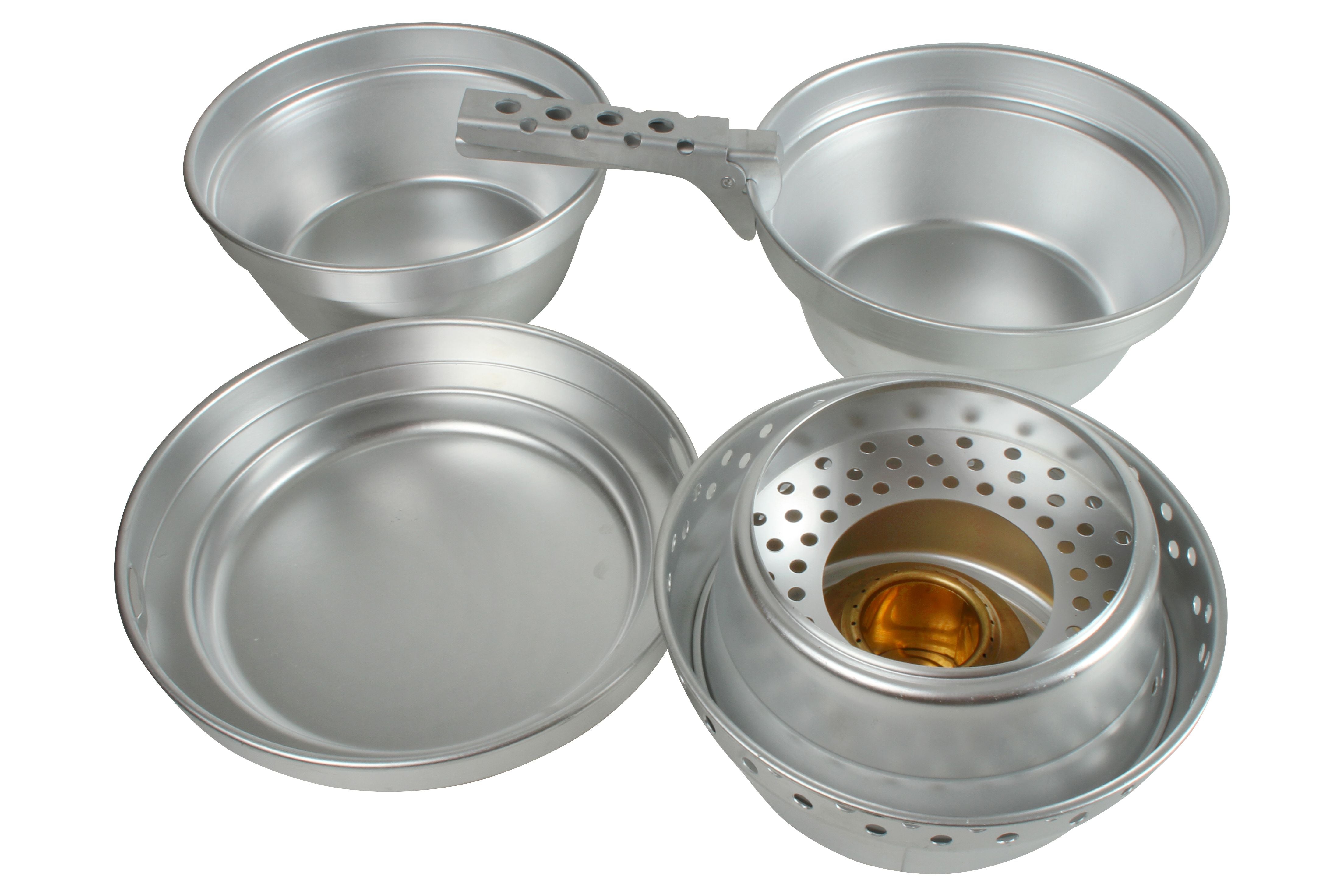 ALUMINIUM CAMPING COOK SET WITH ALCOHOL BURNER