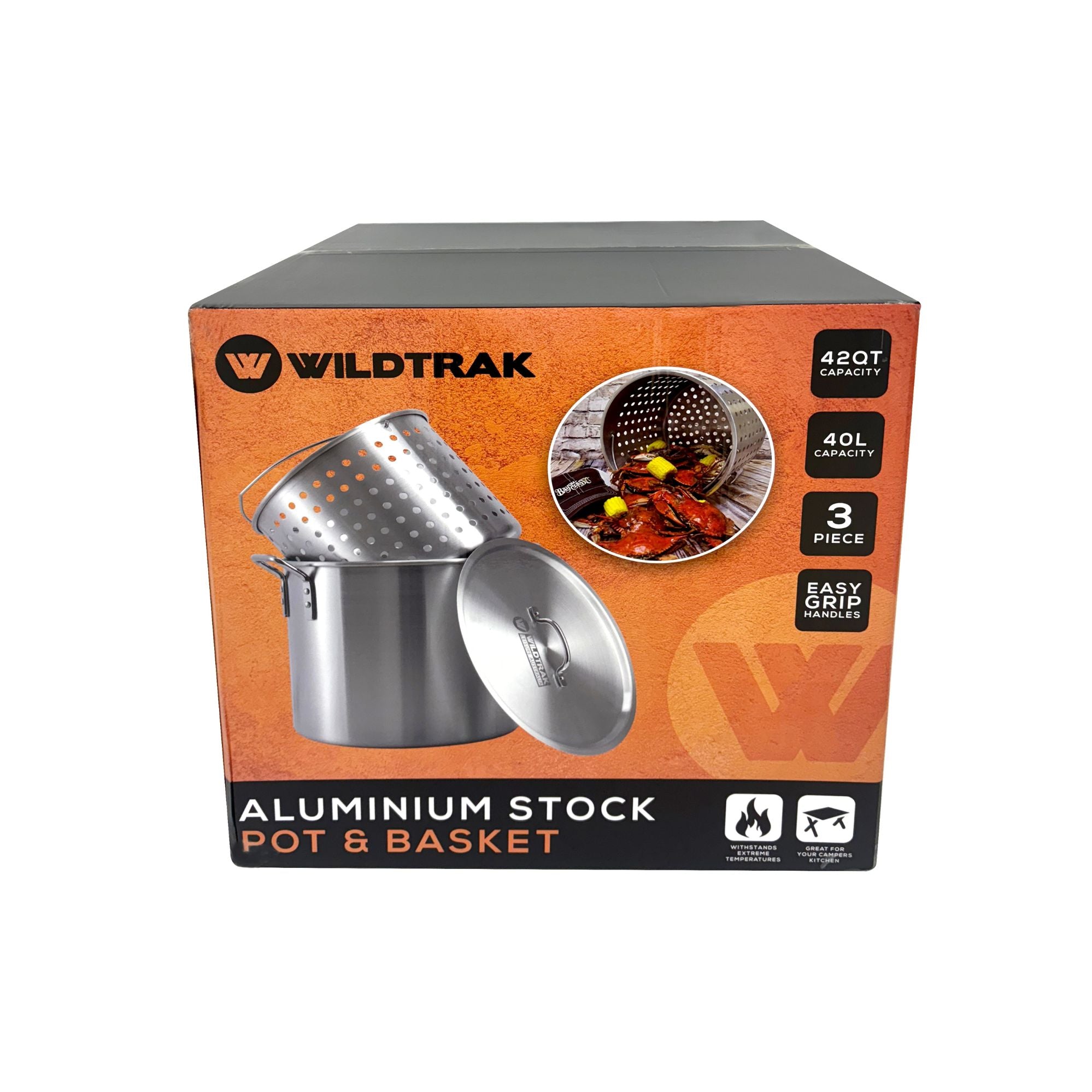 Wildtrak Aluminium Crab Cooker Stock Pot 40L with Basket, Handles, Lid and Strainer