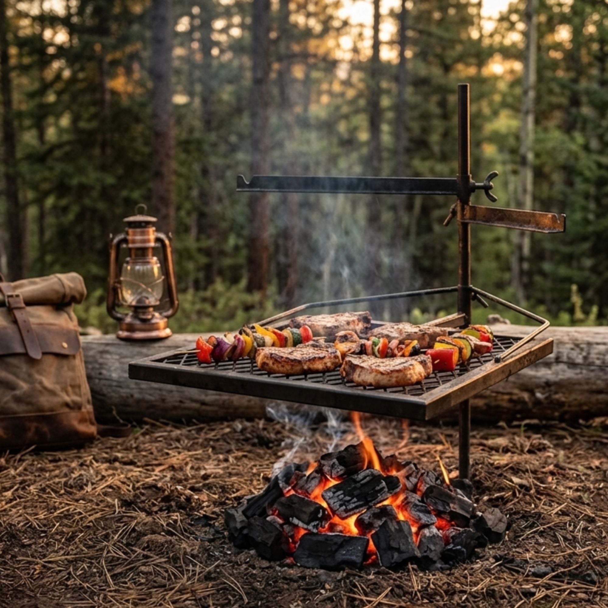 Wildtrak Heavy-duty Adjustable Frontier Cooking Grill Combo 70x60x40cm