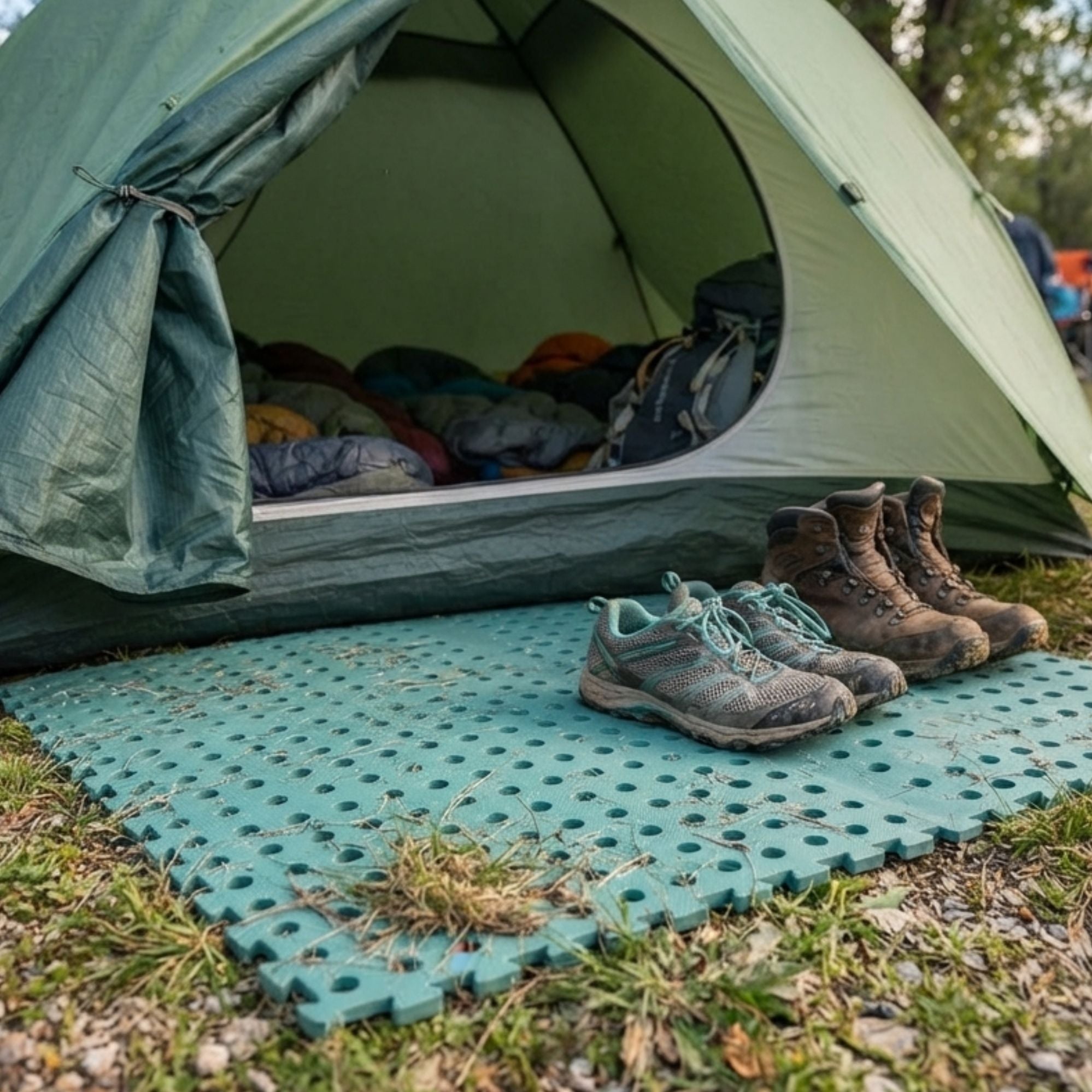 Wildtrak 4 Pack Interlocking Foam Floor Mats Non-Skid, Lightweight - Green 60x60cm