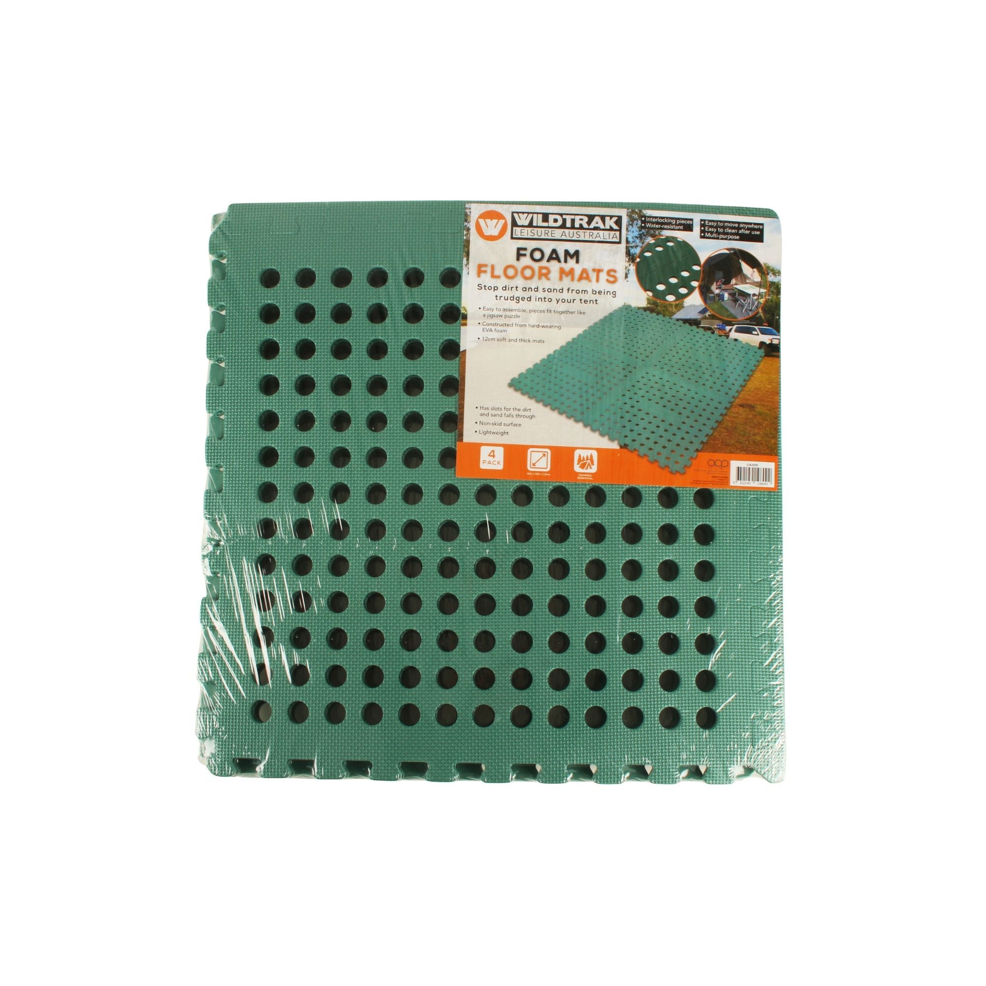 Wildtrak 4 Pack Interlocking Foam Floor Mats Non-Skid, Lightweight - Green 60x60cm