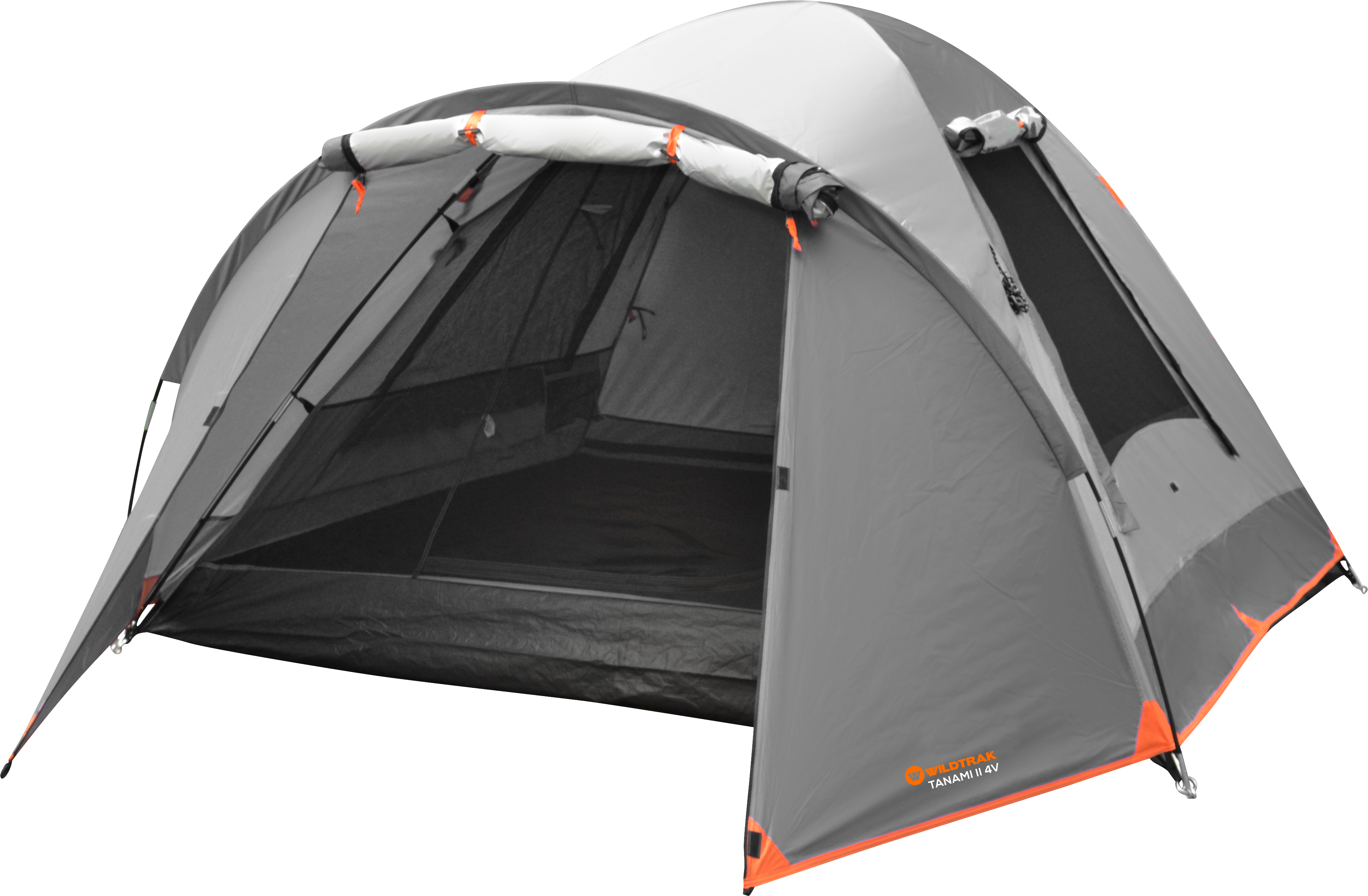 Wildtrak™ Tanami Series II 4V Dome Tent with Front Vestibule, Easy 1 Person Assemble, Heavy Duty Floor, Shock Corded Fibreglass & Steel Poles, Ultrafine Mesh, J Hook Connections, Airlite Vents, Waterproof Fly, Carry Bag with Handles