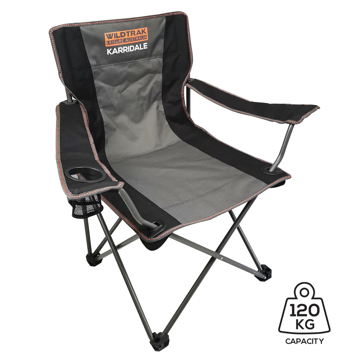 Karridale Foldable Camp Chair, High-Tensile Steel Frame, Drink Holder, Weight Rated 135kg, Carry Bag with Shoulder Strap
