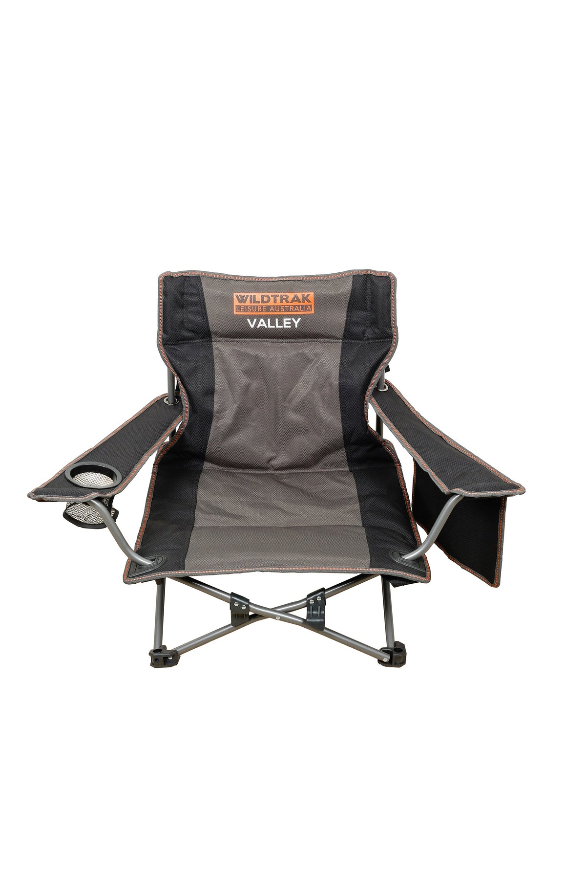 Wildtrak™ Valley Event Chair with Large Storage Pocket, Drink Holder, Cushioned Back, Adjustable Arm, High-Tensile Steel Frame, Weight Rated 120kg, Headrest Storage Pocket, Carry Bag with Shoulder Strap