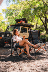 Cheynes Deluxe Solid Arm Camp Chair | High Back, Cushioned Seat | Wine Glass Holders, Media Pocket & 200kg Weight Rating