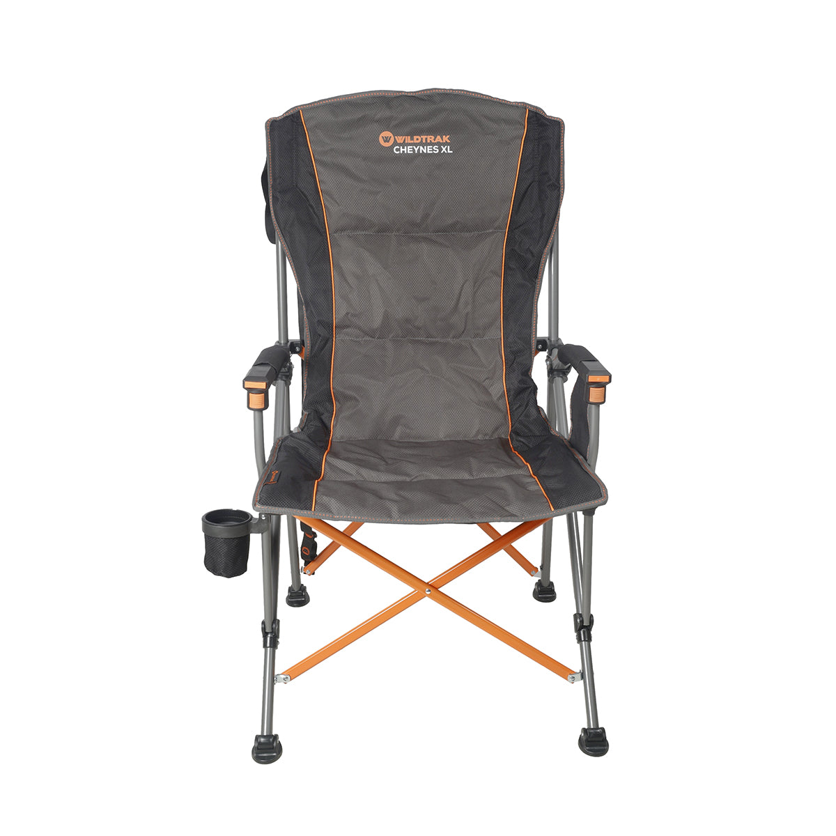 WILDTRAK™ XL Cheynes Deluxe Solid Arm Chair with High Back, Fully Cushioned, Wine Glass Holders, Drink Holder, Media Pocket, Self-Levelling Feet for Camping & Events, Zipped Storage Pocket, Carry Bag with Shoulder Strap