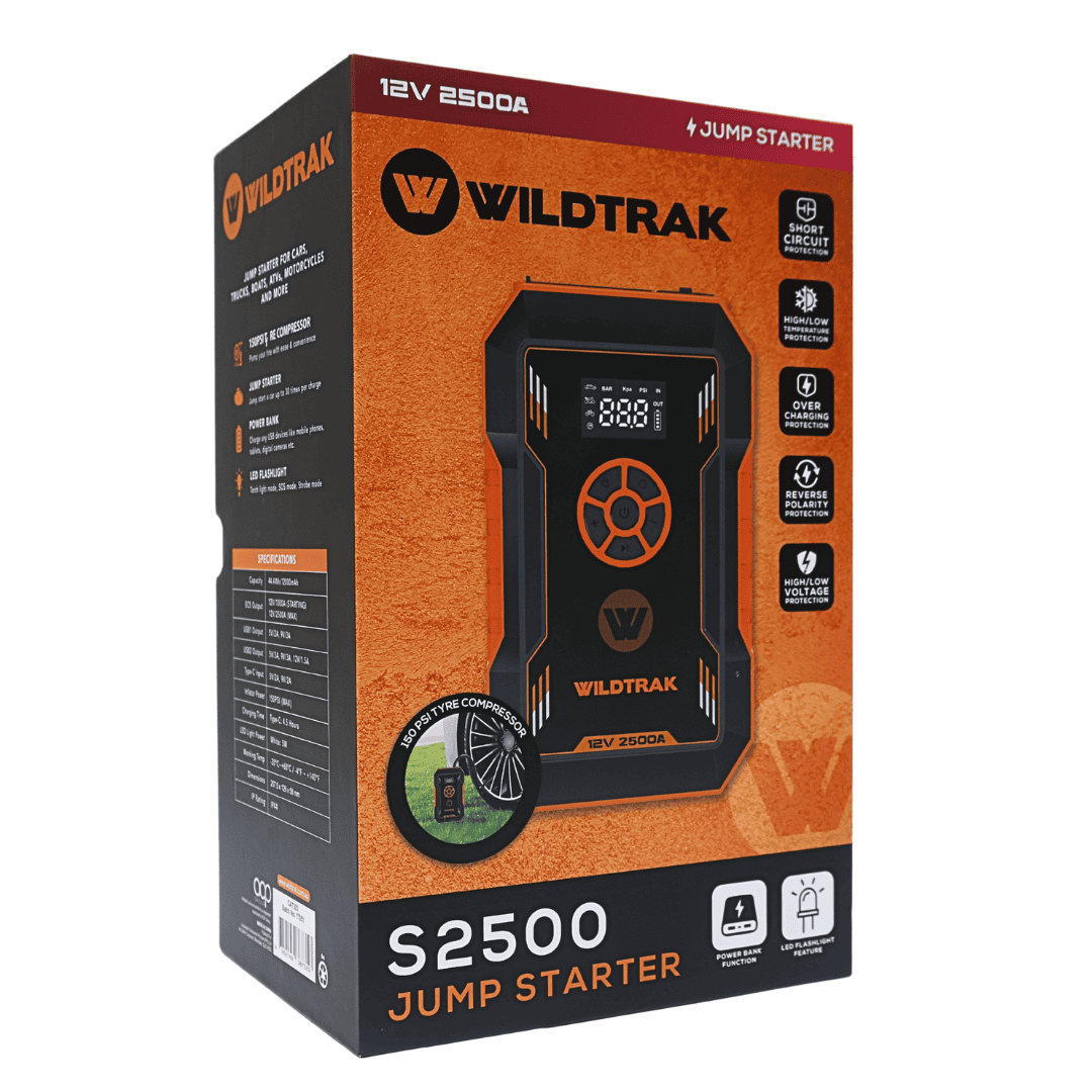 Heavy Duty 2500A Lithium Jump Starter 12000mAh with 150 PSI Tyre Compressor - Wildtrak Leisure Australia