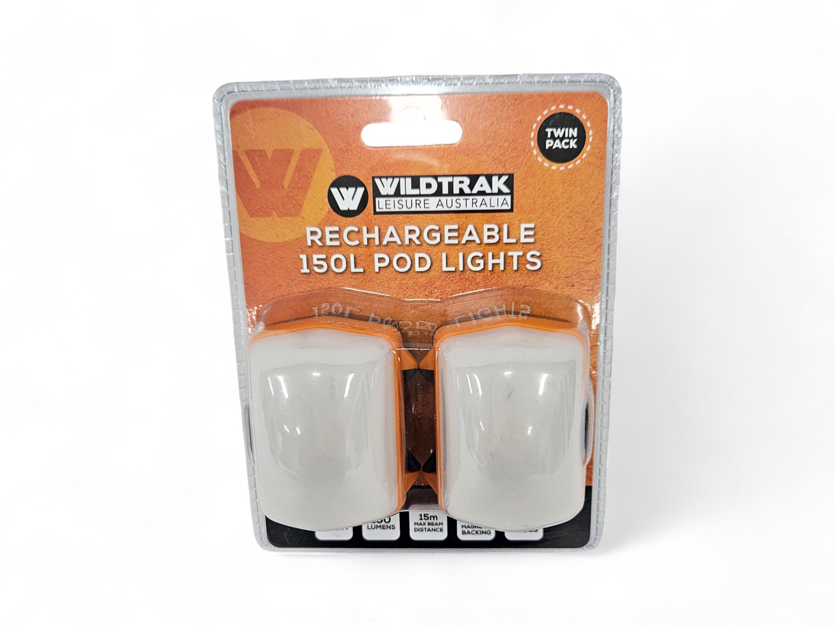 Wildtrak™ Pod Light Twin Pack, Rechargeable, Magnetic Base, Multi Light Modes inc Amber, Dust & Water Resistant