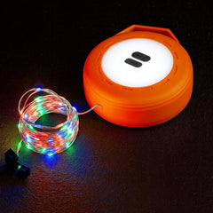 Wildtrak Lantern & 10M Multi-coloured String Light Combo, USB Rechargeable, 200L Lantern, 20L String Lights
