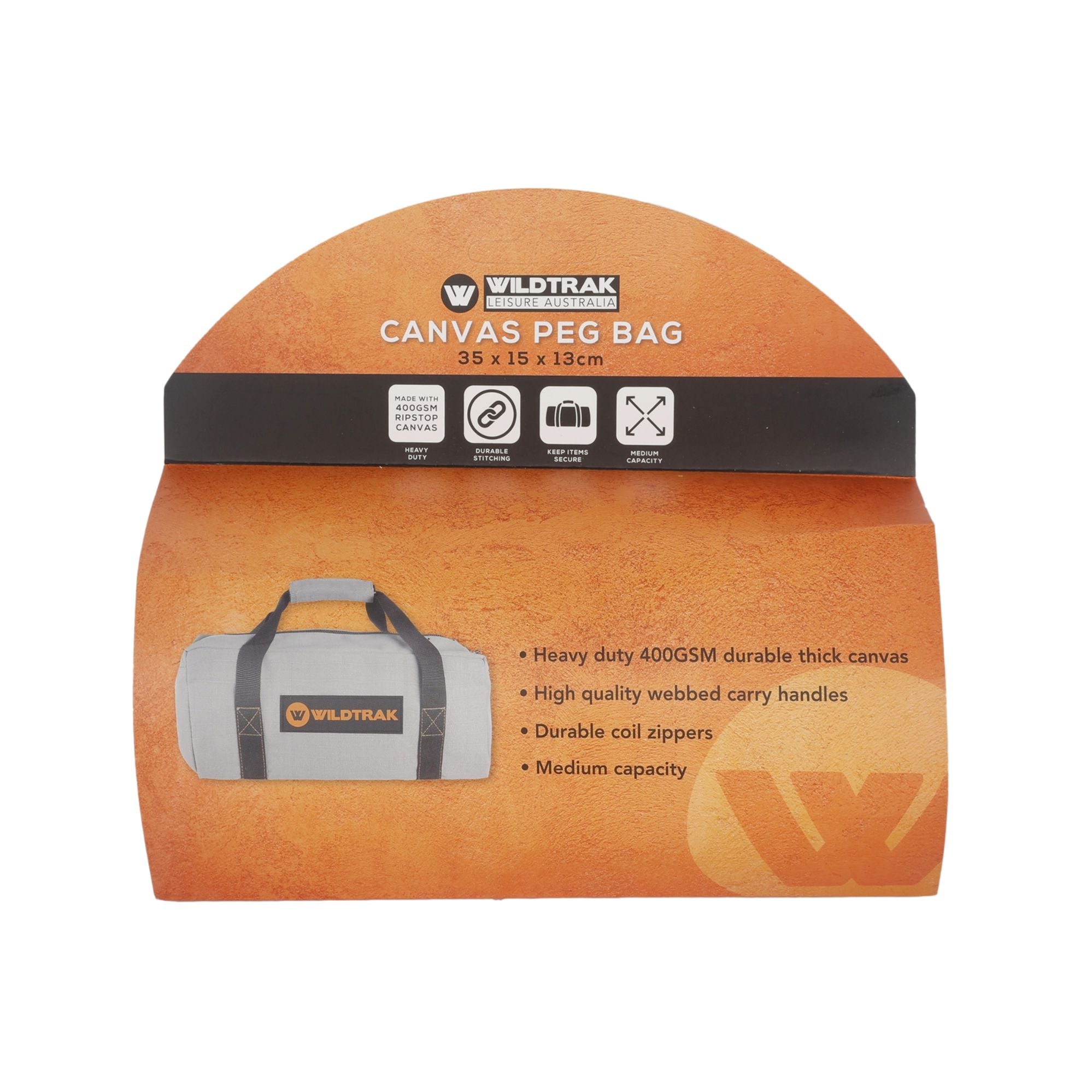 Wildtrak Medium Heavy-duty 400GSM Ripstop Canvas Peg Bag with Handles 35x15x13cm