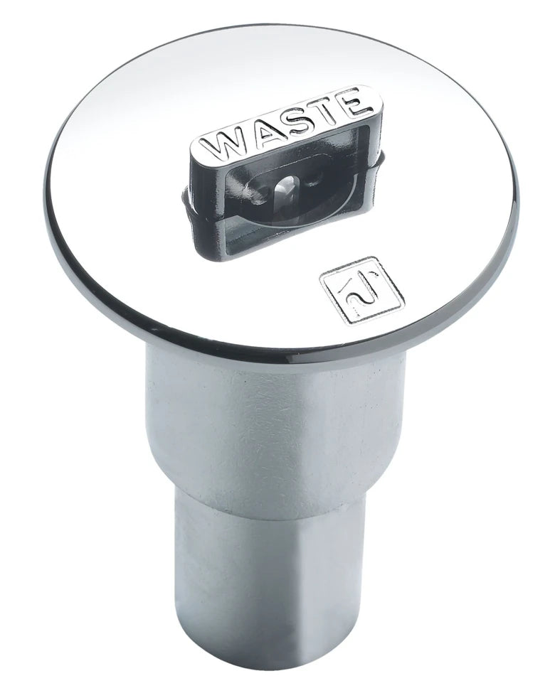 VETUS Deck entry "WC", chromium plated brass for waste water extraction, for hose Ø 38 mm, cover Ø 88 mm, pop-out, L= 115 mm, G1½" thread CAPWC38