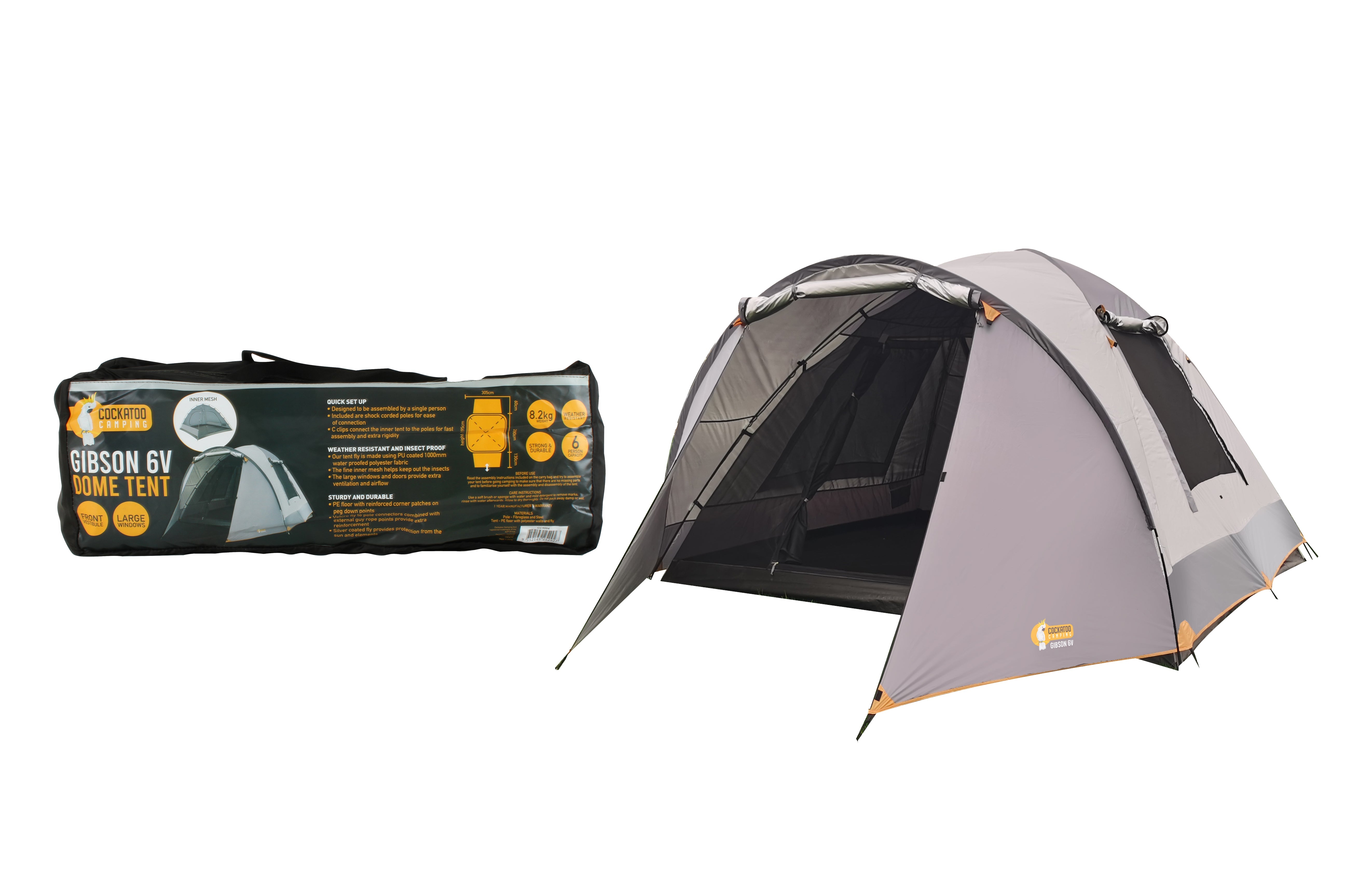 Cockatoo Camping 6P Gibson 6V Dome Tent with Vestibule