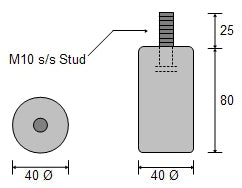 CDZ6C-75LB Zinc Condenser Anode 75mm Ø x 32mm high, with 5/16 UNC s/s bolt protruding 50mm one end.
